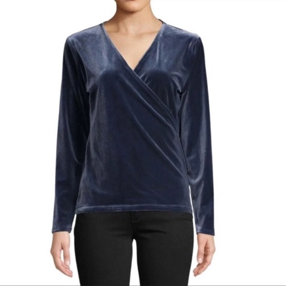 J Crew Mercantile Blue Velvet Surplice Top - Picture 4 of 7